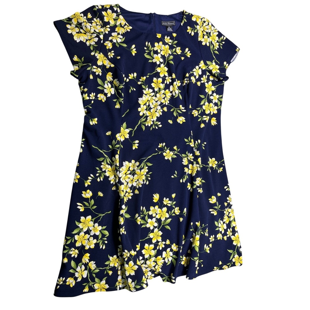 Jessica Howard Women's 20W Navy Yellow Floral Fit &‎ Flare Dress Plus Size